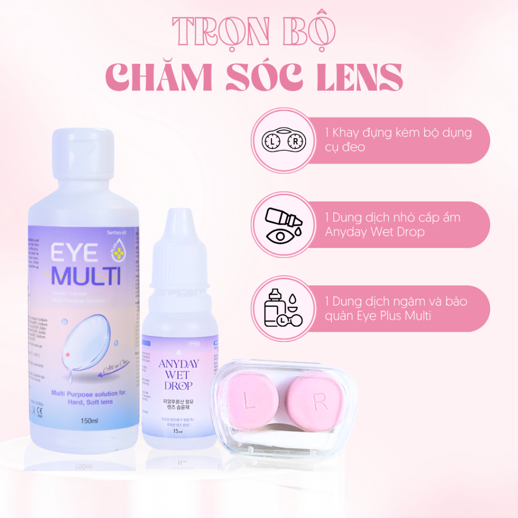 [Combo ưu đãi] Bộ sản phẩm chăm sóc và bảo quản cần thiết dành cho kính áp tròng