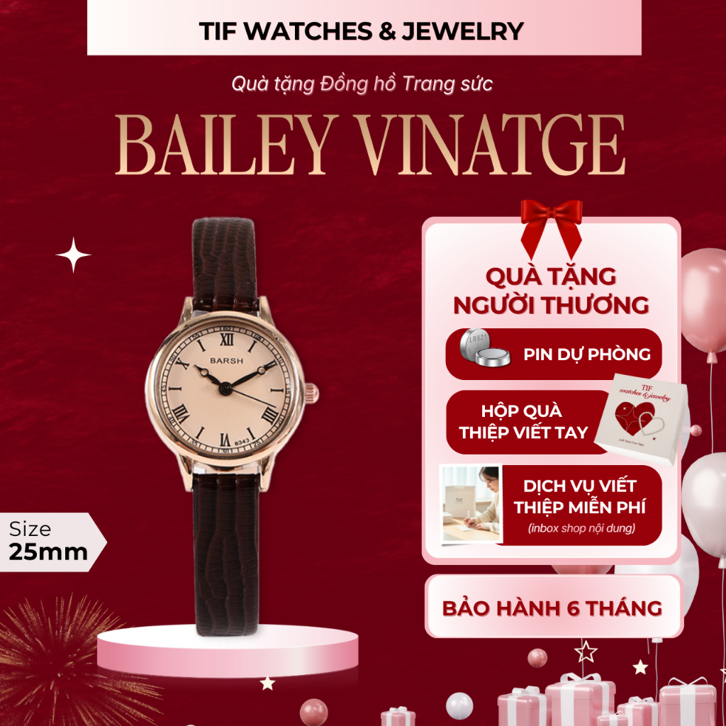 Đồng Hồ Nữ Tay Nhỏ Dây Da BAILEY Tif Watches Nhỏ Gọn Phong Cách Vintage Sang Chảnh