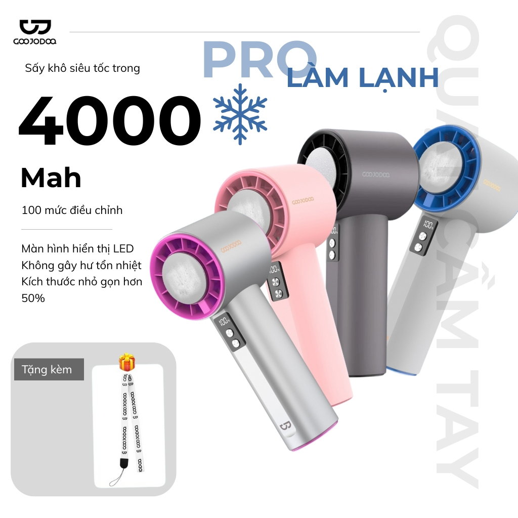 Quạt Mini Cầm Tay Sò Lạnh GOOJODOQ GFS006 – Làm Lạnh Mát Nhanh, 100 Cấp Độ Gió,Pin 4000mAh