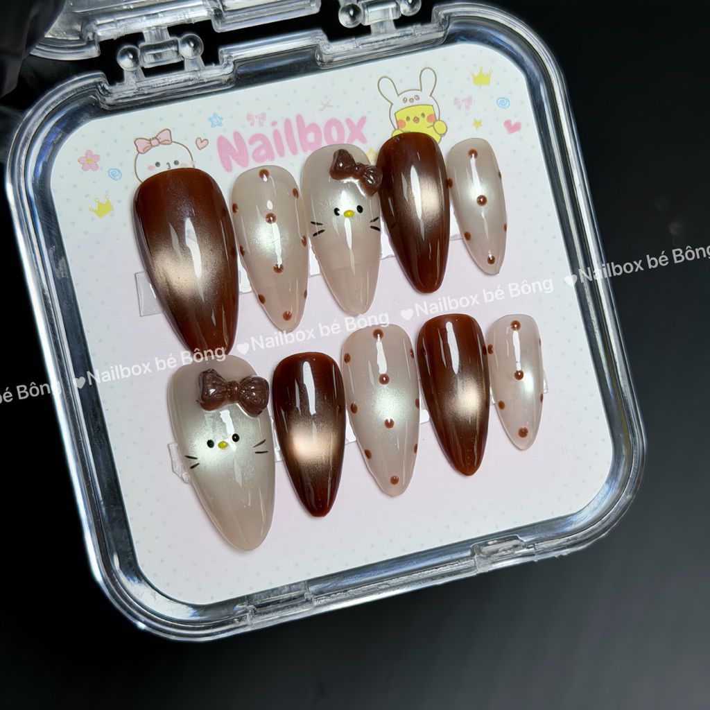 Nailbox Bé Bông Tone Mắt Mèo Nâu Form Tròn Nhọn