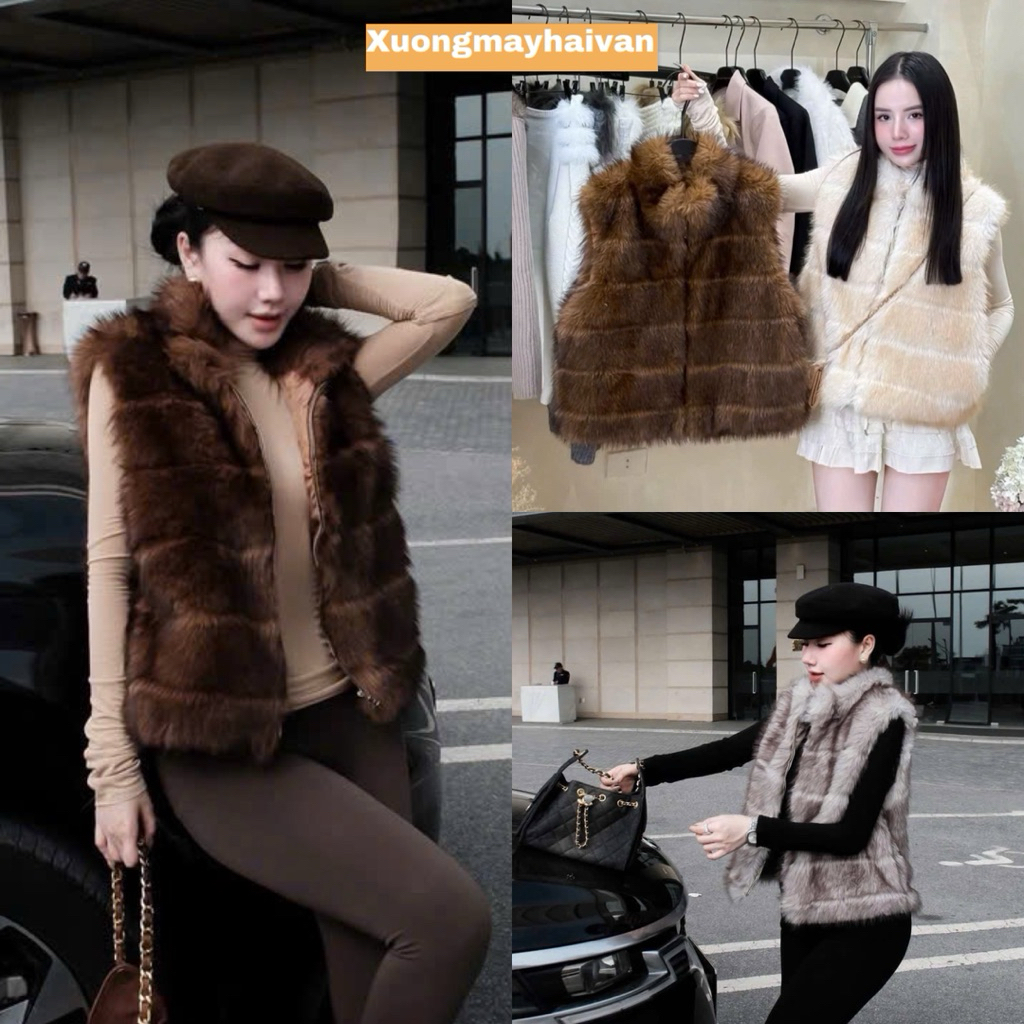 HV - (QCCC/) Áo Khoác Gile Lông Chồn Siêu Đẹp 3 Màu Chất Đẹp