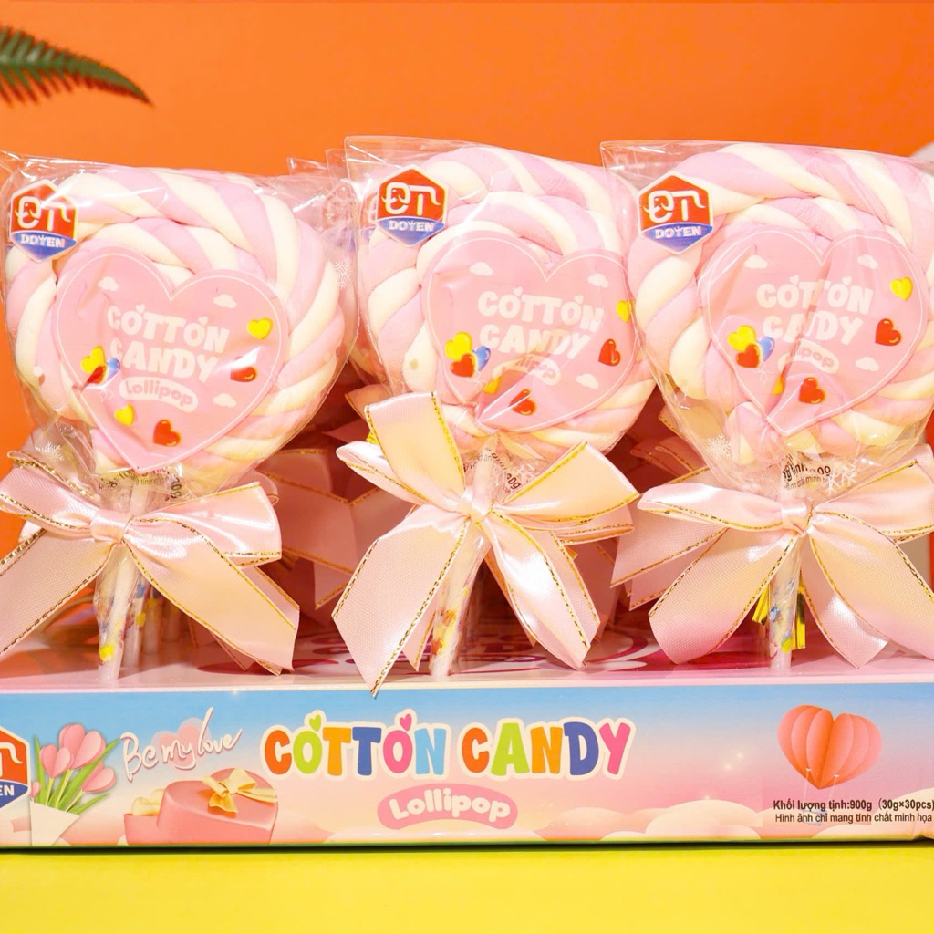 Khay 30 que kẹo bông xoắn hình Thú, Tim siêu to(30gr)