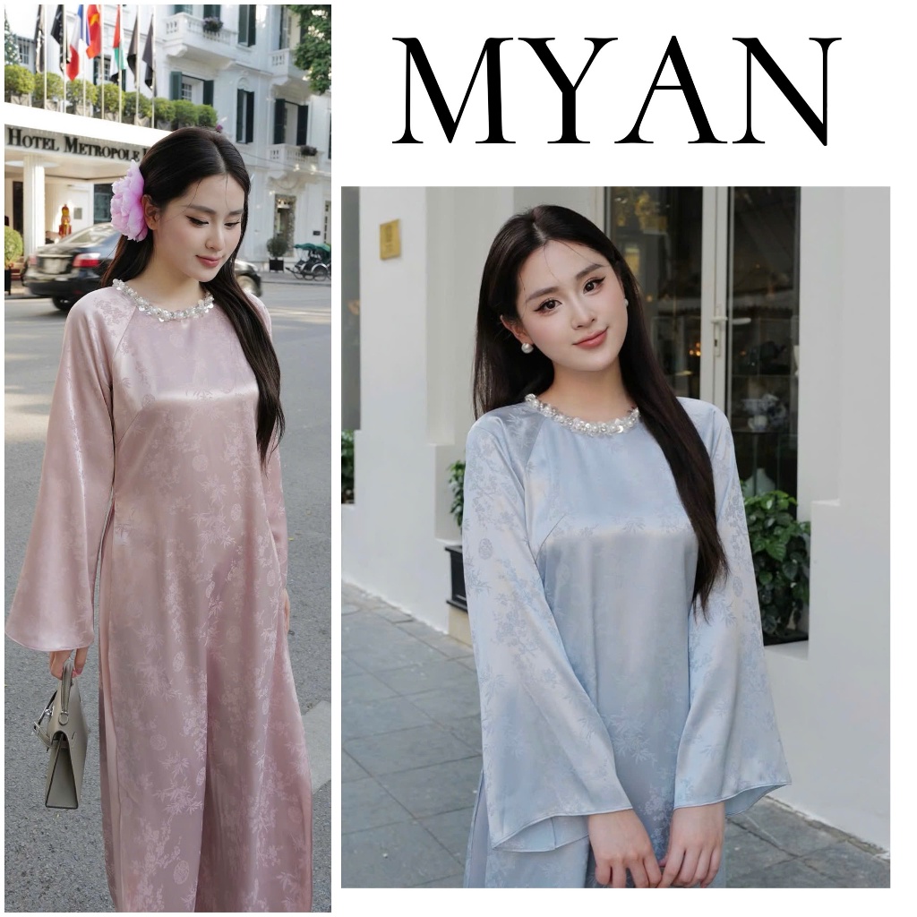 [Sẵn hàng HN-HCM] Áo dài TÂM GIAO, cách tân dáng suông vải gấm lụa thanh trúc đính kết thủ công cao cấp - Áo Dài Mỹ An