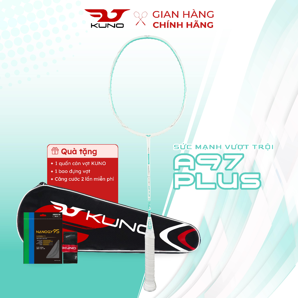 Vợt Cầu Lông KUNO A97 Plus Bản Nâng Cấp, Full Carbon 4U Căng Sẵn, Công Thủ Toàn Diện, Tặng Kèm Quấn Cán, Bao Đựng Vợt