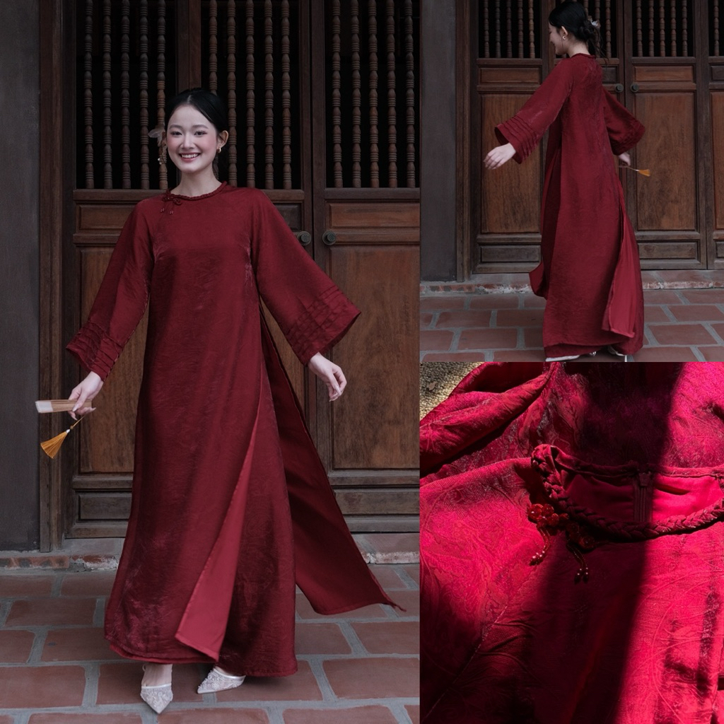 Áo dài suông cách tân 4 tà chất mềm rủ bông bay ( ẢNH+VIDEO SHOP TỰ QUAY CHỤP) nangstudio2017 mã AD03