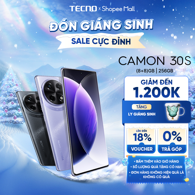 Điện thoại TECNO CAMON 30S (8+8GB)/256GB - Hàng chính hãng - AI | Helio G100 | 6.78