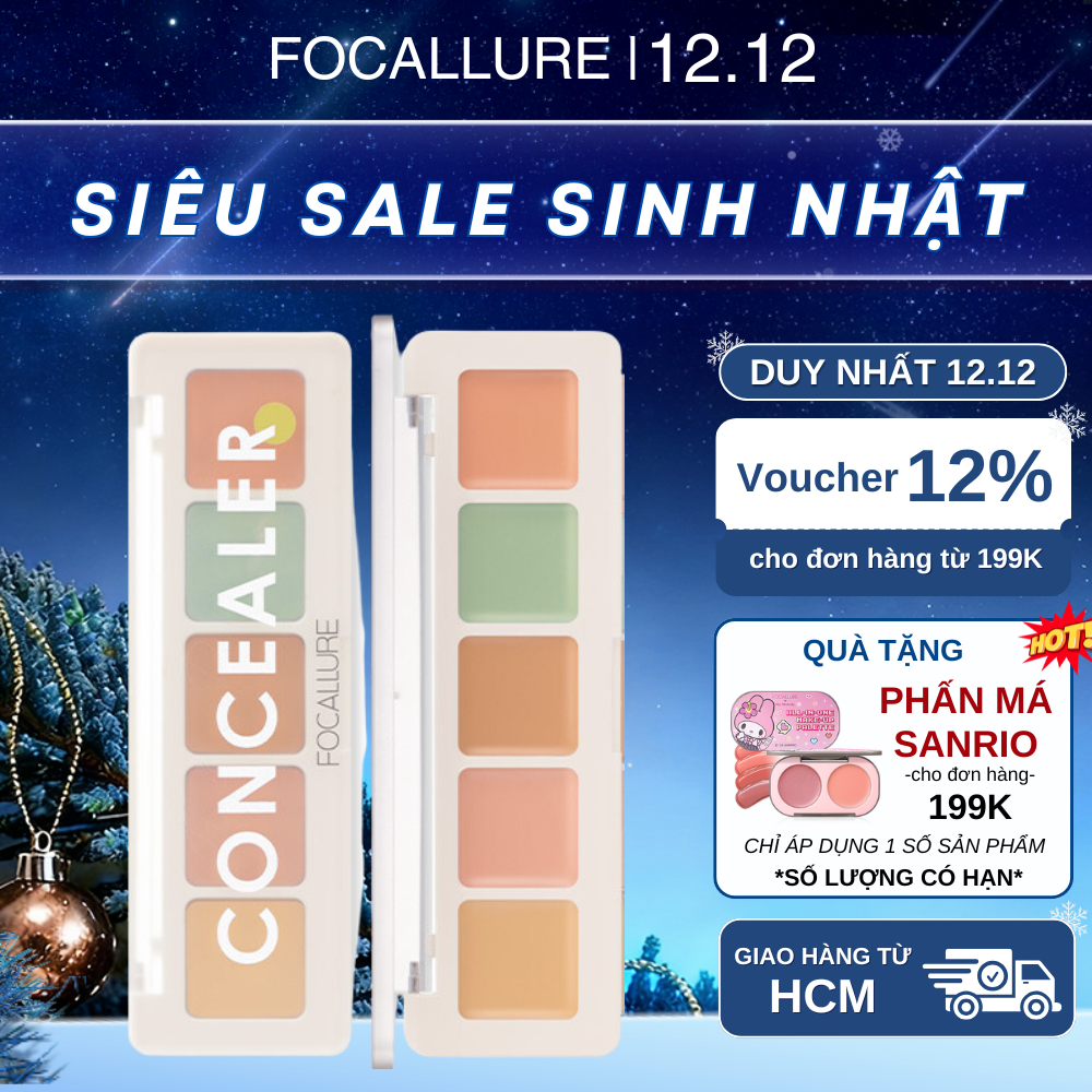 FOCALLURE Kem che khuyết điểm 5 màu độ che phủ cao không thấm nước lâu trôi 4.3g