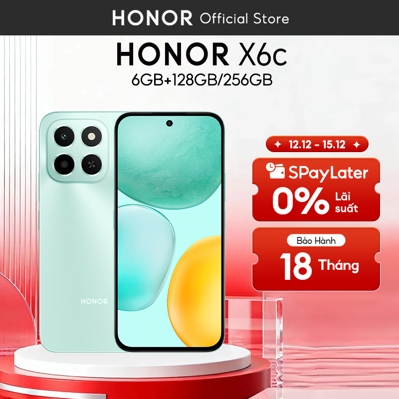 Điện Thoại Di Động Honor X6c 6GB + 128GB/256GB | Pin 5300mAh | Camera 50MP| NFC | Kháng nước IP64 | BH 18 Tháng