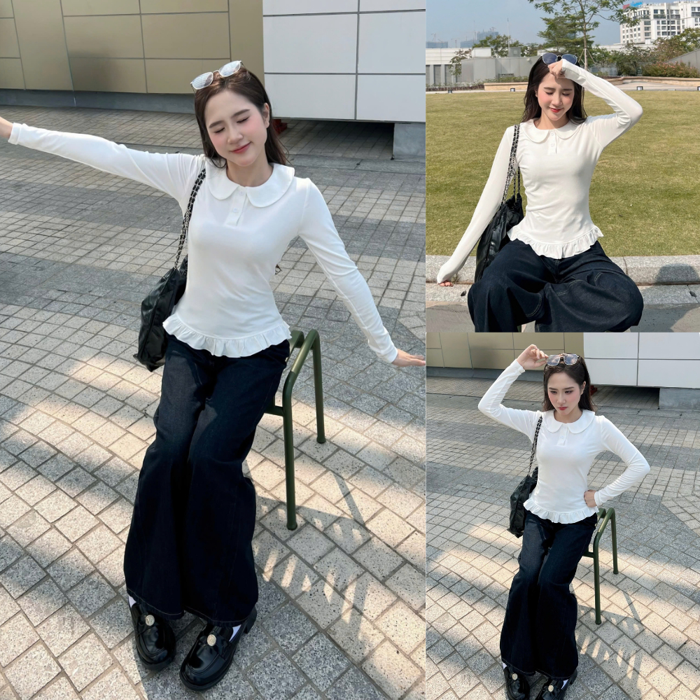 Áo kiểu cổ sen đuôi nhún cách điệu LICHI chất vải mềm mịn dày dặn co giãn dễ phối đồ A2