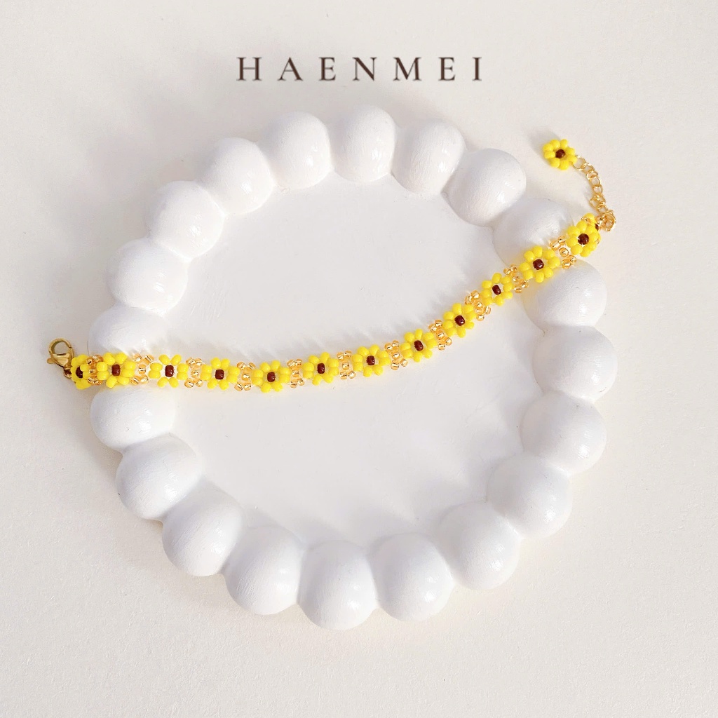 Vòng tay hạt cườm handmade Hoa Xanh Lá – Xanh Dương |Haenmei| - HM076