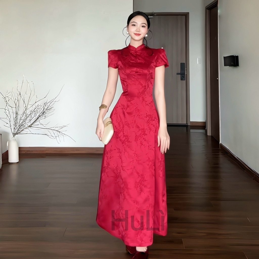 Đầm Cẩm Tú - ĐẦM XÒE CỔ TÀU CÁCH TÂN DÁNG DÀI THANH LỊCH