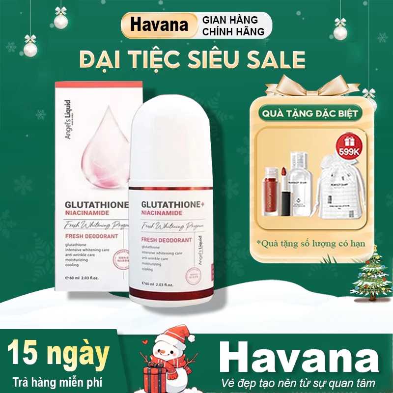 Lăn Nách Angel's Liquid Glutathione+Niacinamide Arbutin Cooling Fresh Deodorant Khử Thâm, Dưỡng Trắng Mát Lạnh 60ml