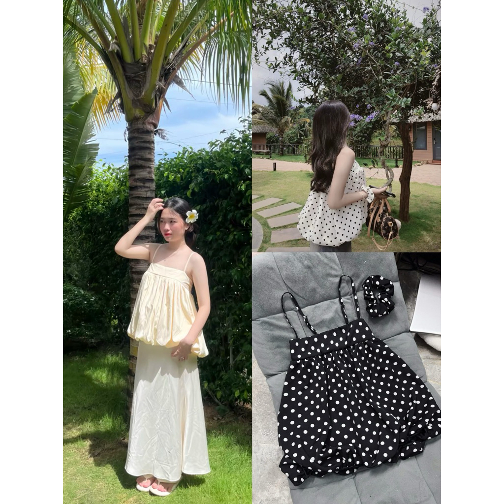 [ TẶNG SCRUNCHIE ] Áo 2 Dây Dáng Bí Phồng Dễ Thương