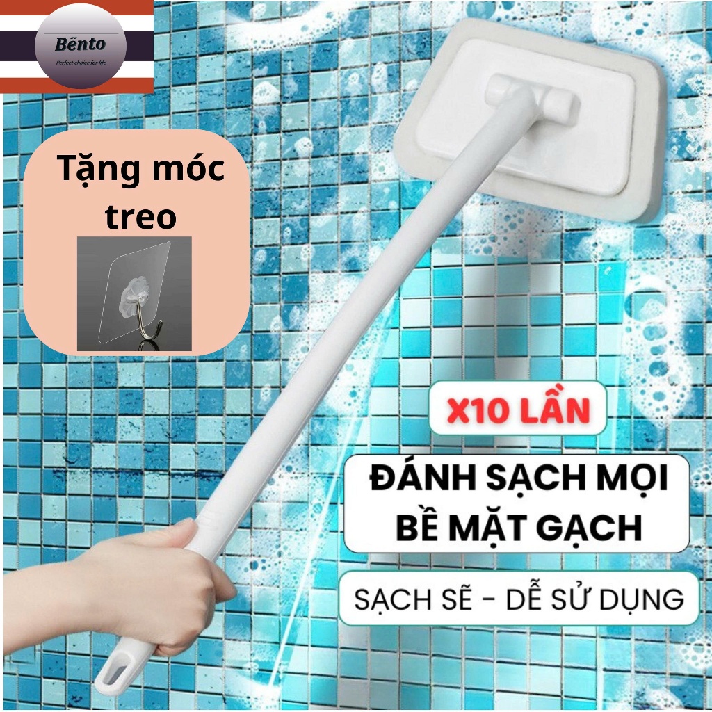 Bentomop - Bàn Chải Bồn Tắm, kê tắm, Phòng Tắm, Bàn Chải Cọ Rửa Sàn Nhà Tắm Tay Cầm Dài - Tặng 1 bộ 1 móc treo