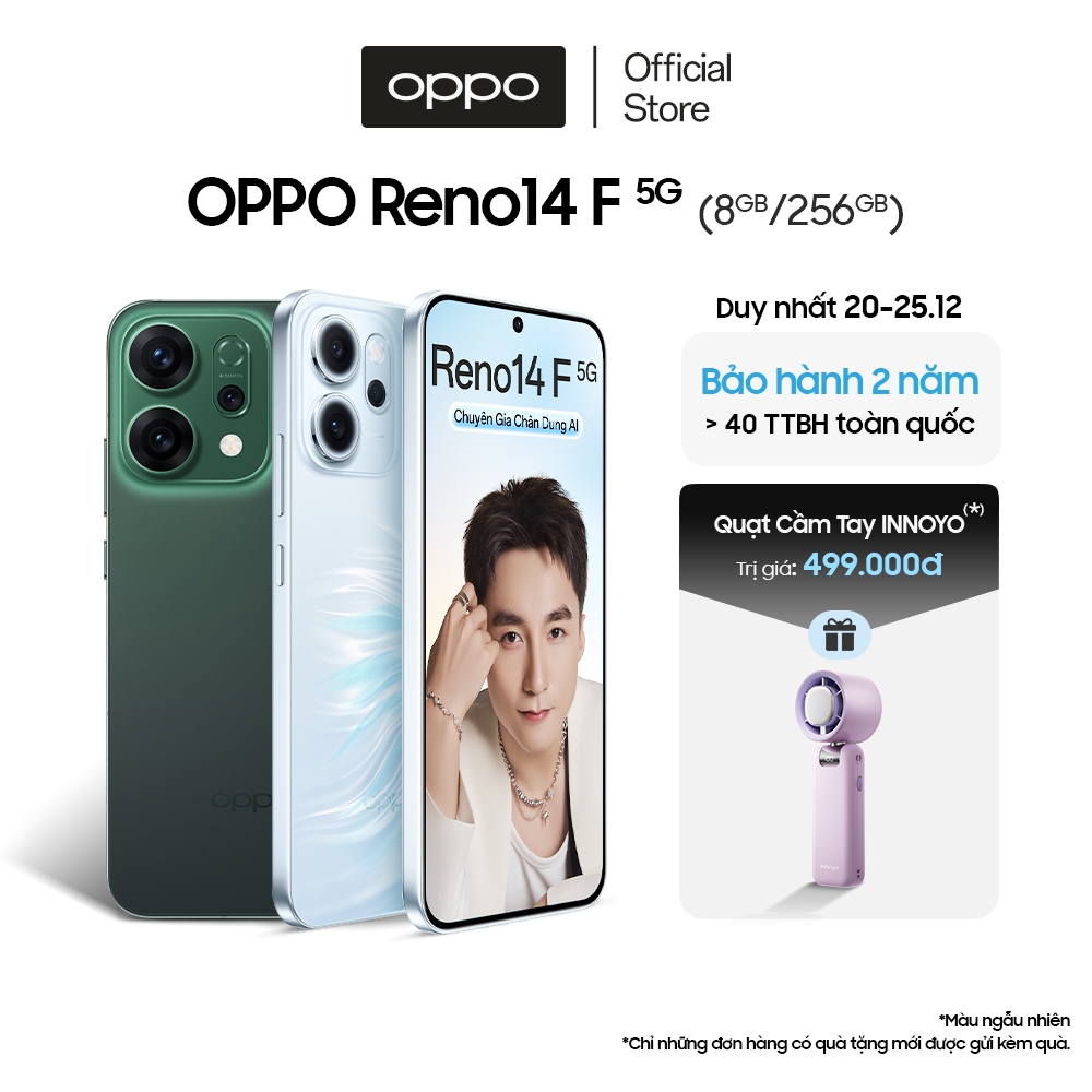 Điện thoại OPPO Reno14F 5G | Chỉnh sửa ảnh AI | Thiết kế phong cách mỏng nhẹ - Bảo hành 24 tháng