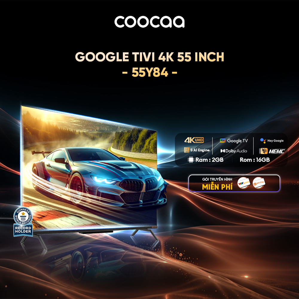 [Miễn phí lắp đặt HN-HCM] Google Tivi Coocaa 4K 55 Inch - Model 55Y84
