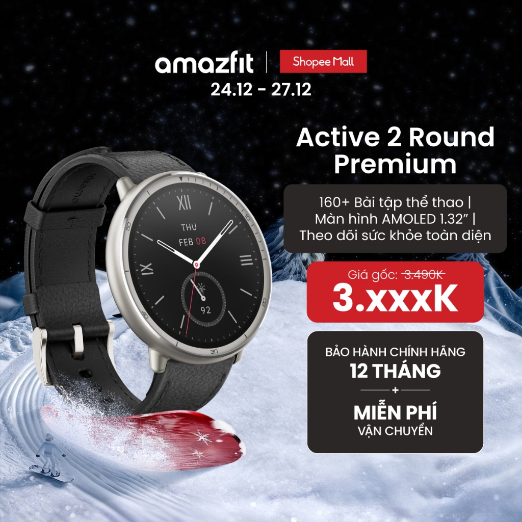 Đồng hồ thông minh Amazfit Active 2 Round | Premium Version | Kính Sapphire - Hàng chính hãng - Bảo hành 12 tháng