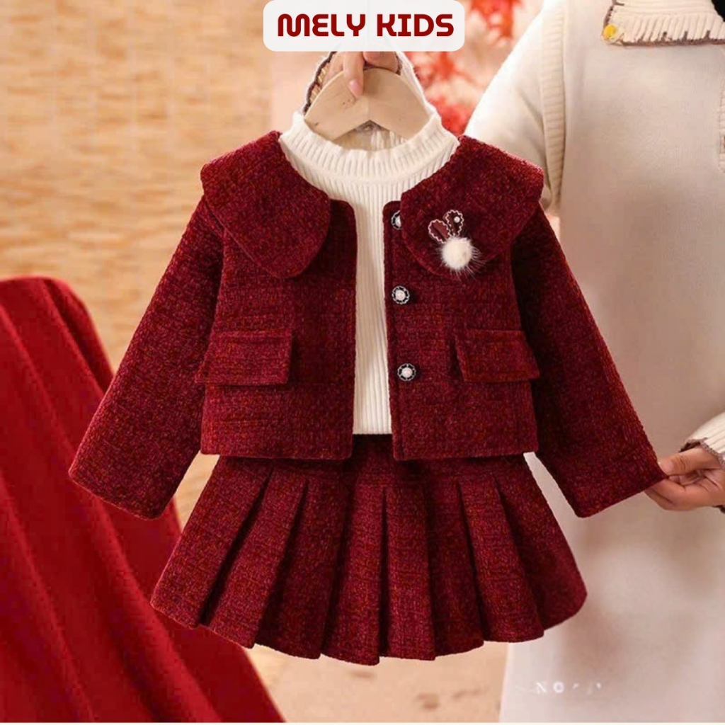 Set Váy Dạ 2 Lớp Cao Cấp Cho Bé Gái 10-28kg Form Chuẩn Hàn Mặc Đi Chơi Tết Noel SV2 - Mely Kids