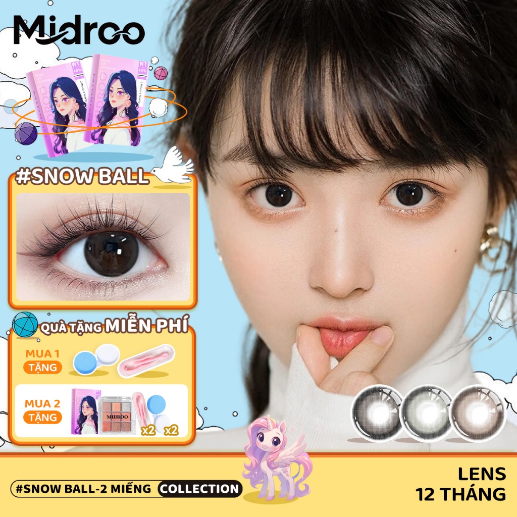 Midroo Lens 0~6 Độ (2 chiếc) 14.5mm Lens Cận Đen Lens Mắt Snowball Kính Áp Tròng 1 năm