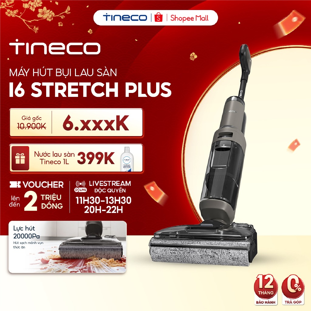 [Diệp Lê Live] Máy hút bụi lau sàn Tineco Floor One i6 Stretch Plus - Lực hút 20000pa - Gập phẳng 180 độ - BH 12 Tháng