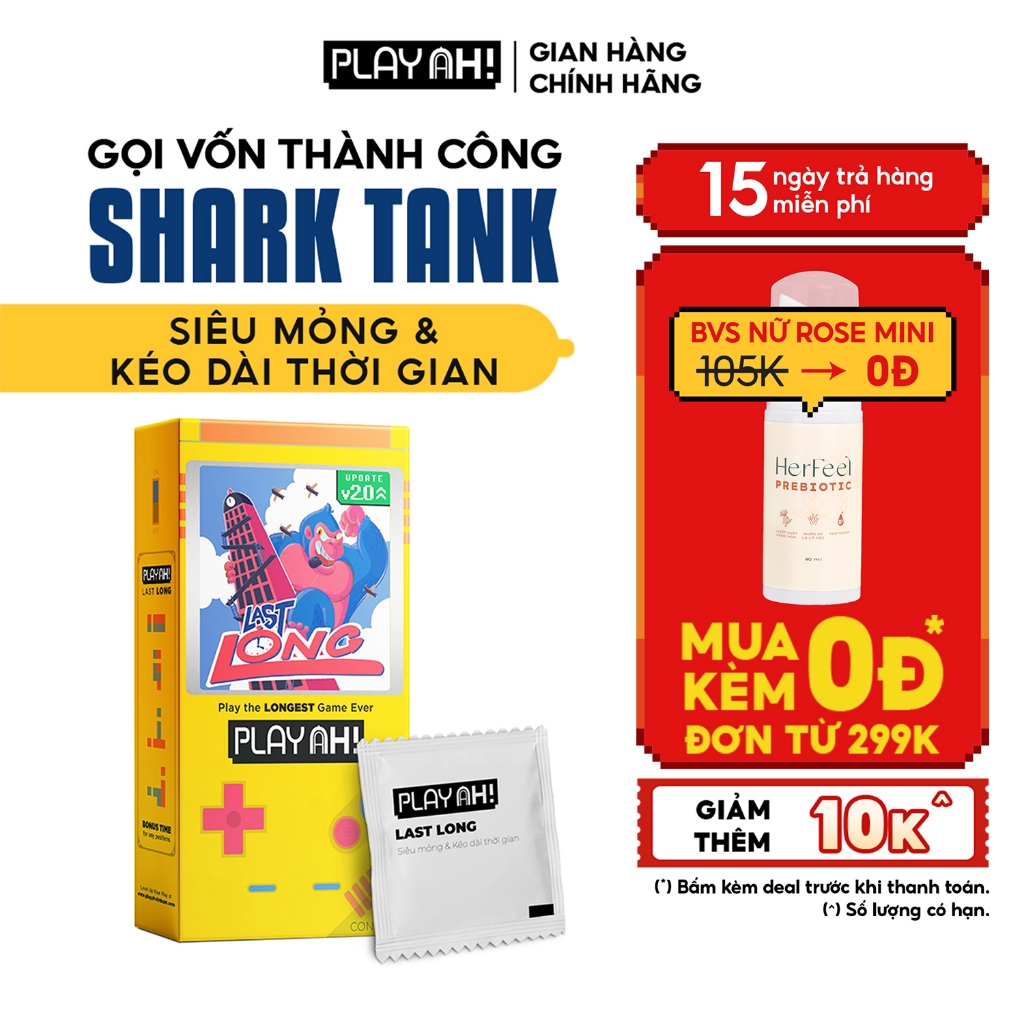 Bao Cao Su PlayAh Last Long Siêu Mỏng Kéo Dài Quan Hệ Thời Gian Hộp 3/Hộp 10 size 52mm