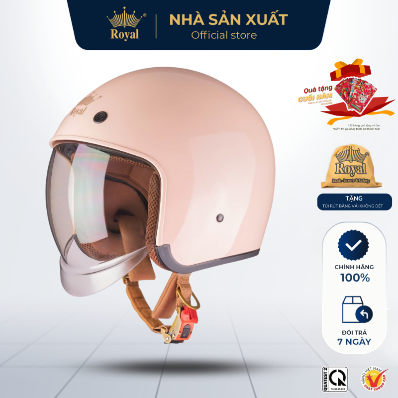 Mũ Bảo Hiểm Chính Hãng Royal 3/4 M139 Nam Nữ Kính Dài, Nón Bảo Hiểm Kính Âm Tiện Lợi Bảo Hành 12 Tháng - NHÀ SẢN XUẤT