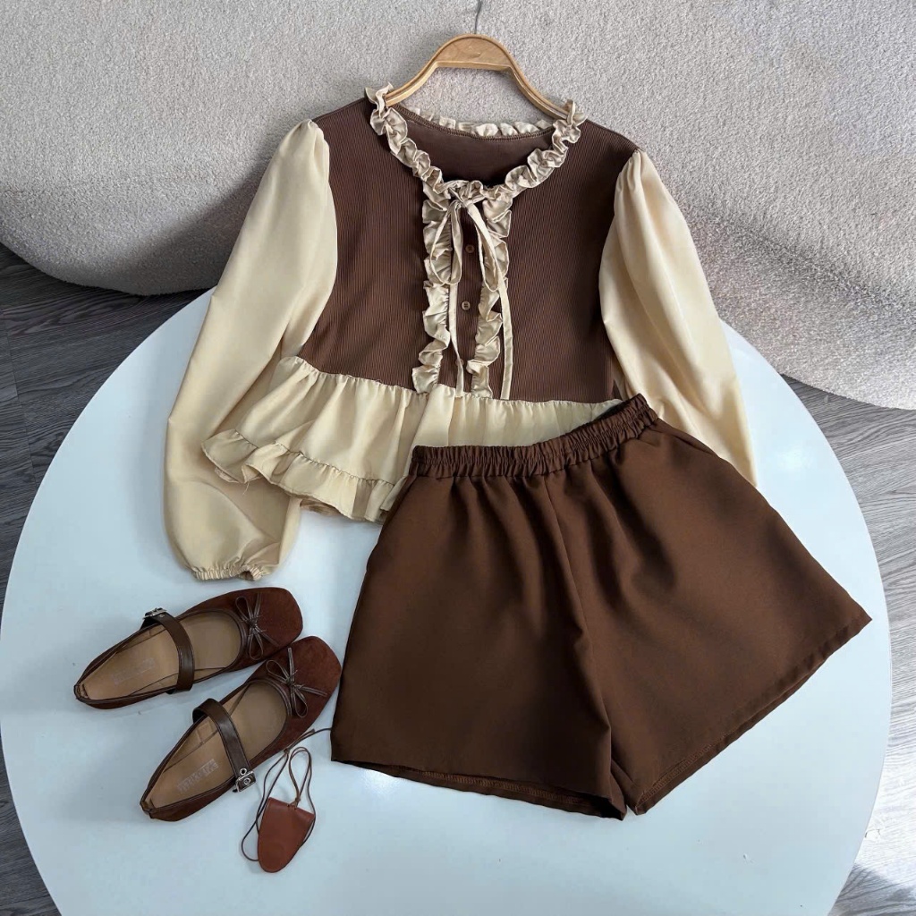 Set Bigsize Áo Nỉ Tăm Nhún Eo Cột Nơ + Quần Dài Lưng Thun – Gọn Dáng Nữ Tính (A336 + Q500)