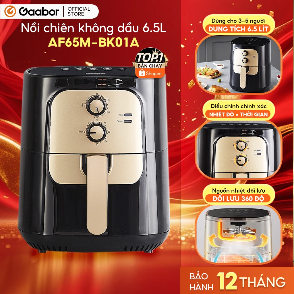 Nồi chiên không dầu GAABOR 6.5 lít AF65M-BK01A dung tích lớn, công suất mạnh 1400W nồi chiên đa năng