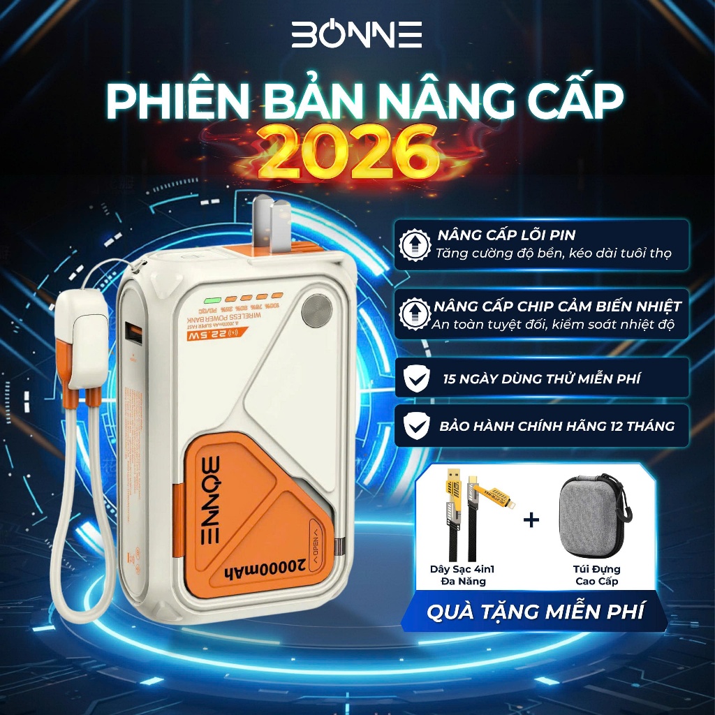 [Độc quyền LIVE] Củ Sạc Nhanh BP08 Chính Hãng BONNE TECH , Hỗ Trợ Sạc Không Dây,Củ Sạc có chứng nhận CCC,BH 12 Tháng