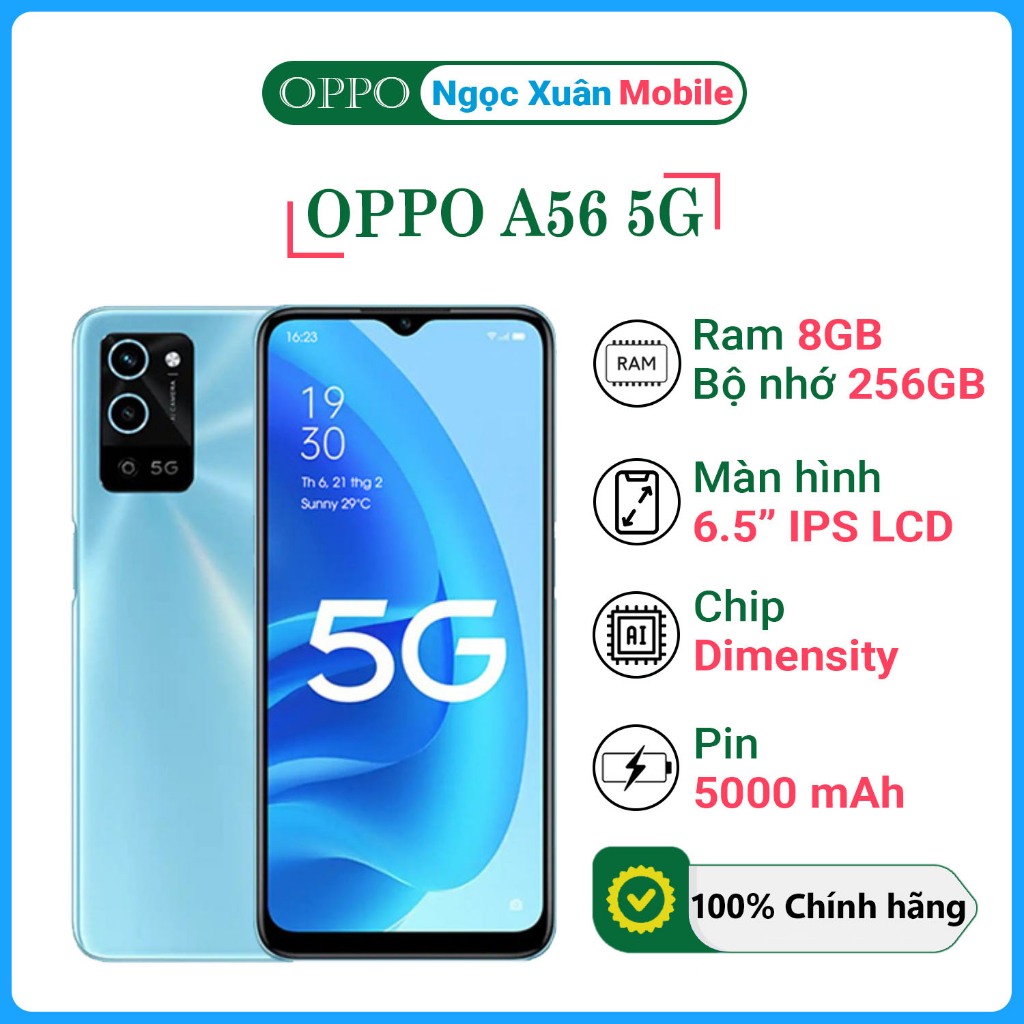 Điện thoại Oppo A56 5G RAM 8GB/256GB - 5G tốc độ cao, màn mượt, pin 5000mAh ổn định | CHÍNH HÃNG