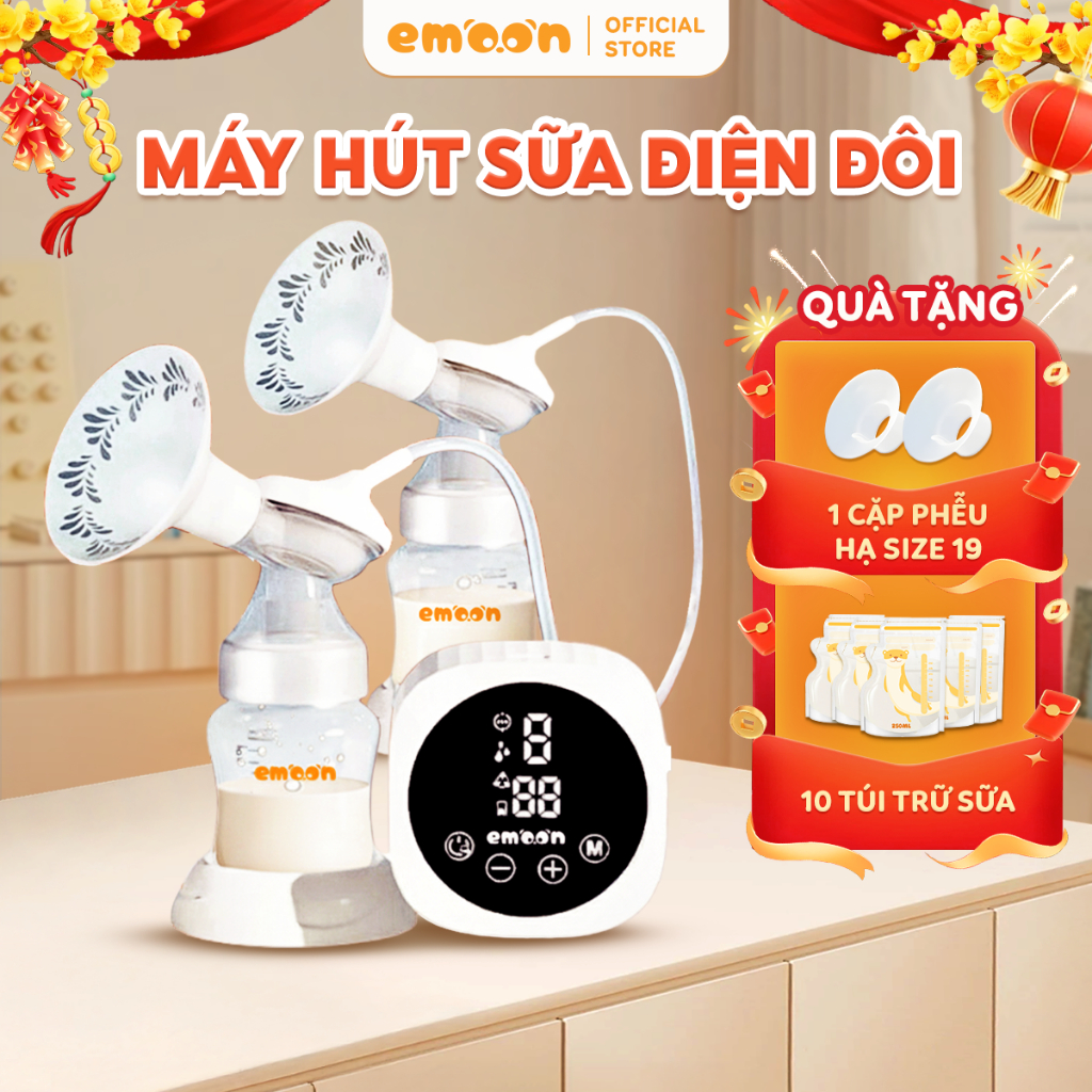 Máy hút sữa điện đôi không dây EMOON, cao cấp phễu silicon giúp hút nhẹ nhàng, hiệu quả massage thư giãn không đau rát