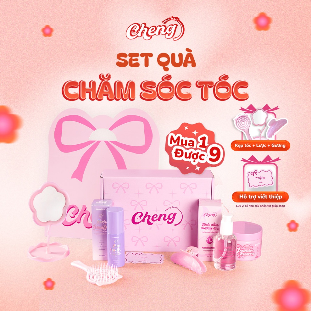 [Set Quà Tặng VALENTINE] Set quà tặng chăm sóc tóc, Box quà tặng bạn gái - Kem ủ tóc, Tinh dầu, Xịt dưỡng Chenglovehair