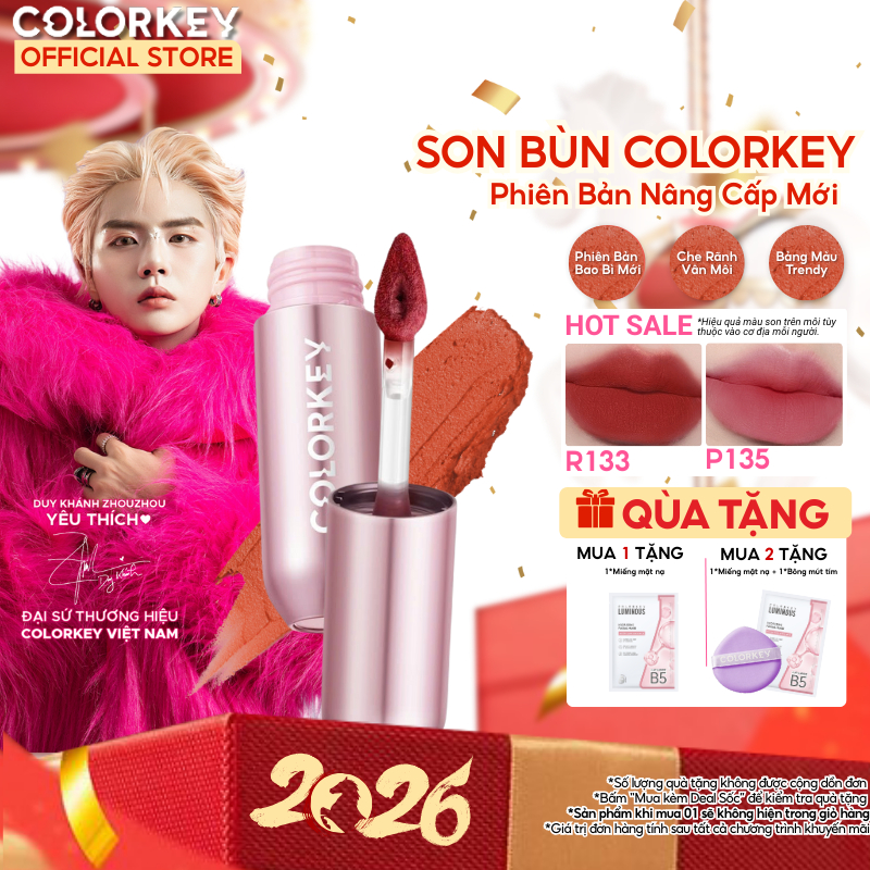 [MỚI] Son Kem Bùn COLORKEY Phiên Bản Mới Chất Son Mềm Mịn Che Vân Môi Tốt, Màu Sắc Thời Thượng 2g
