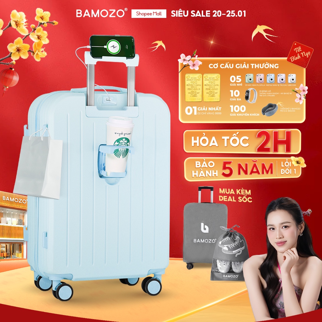 Vali Du Lịch Bamozo Thời Trang Size 20/24 Chất Liệu Nhựa ABS 3 Lớp Bền Đẹp_8812