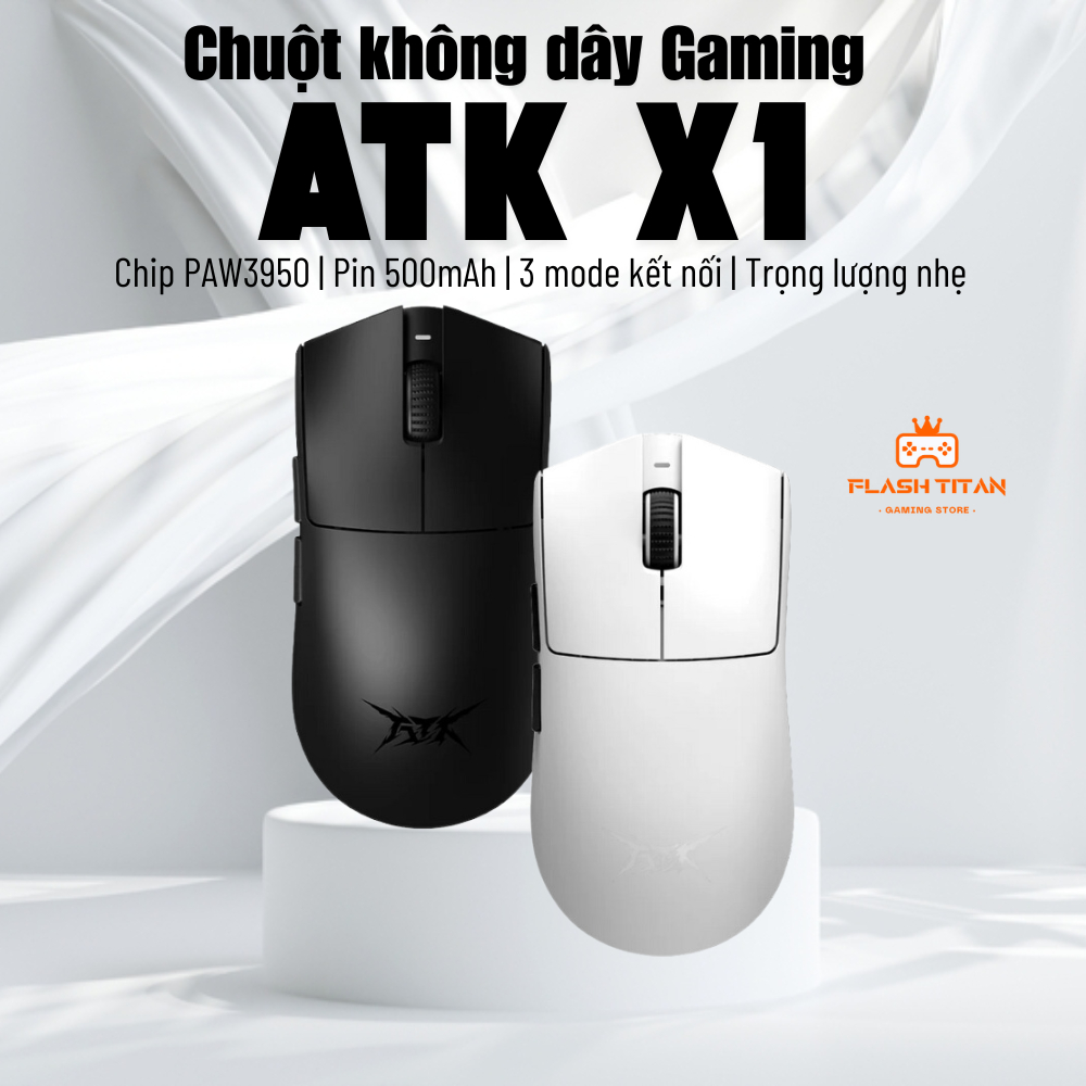 Chuột Gaming Không Dây ATK X1 PRO - Chip PAW3950 Mạnh Mẽ - 3 Chế Độ Kết Nối - Dongle hỗ trợ 8000hz