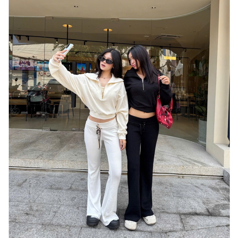 LUMI SET | Bộ đồ dài nữ vải len gân phong cách mùa thu đông Basic, ấm áp| Freesize