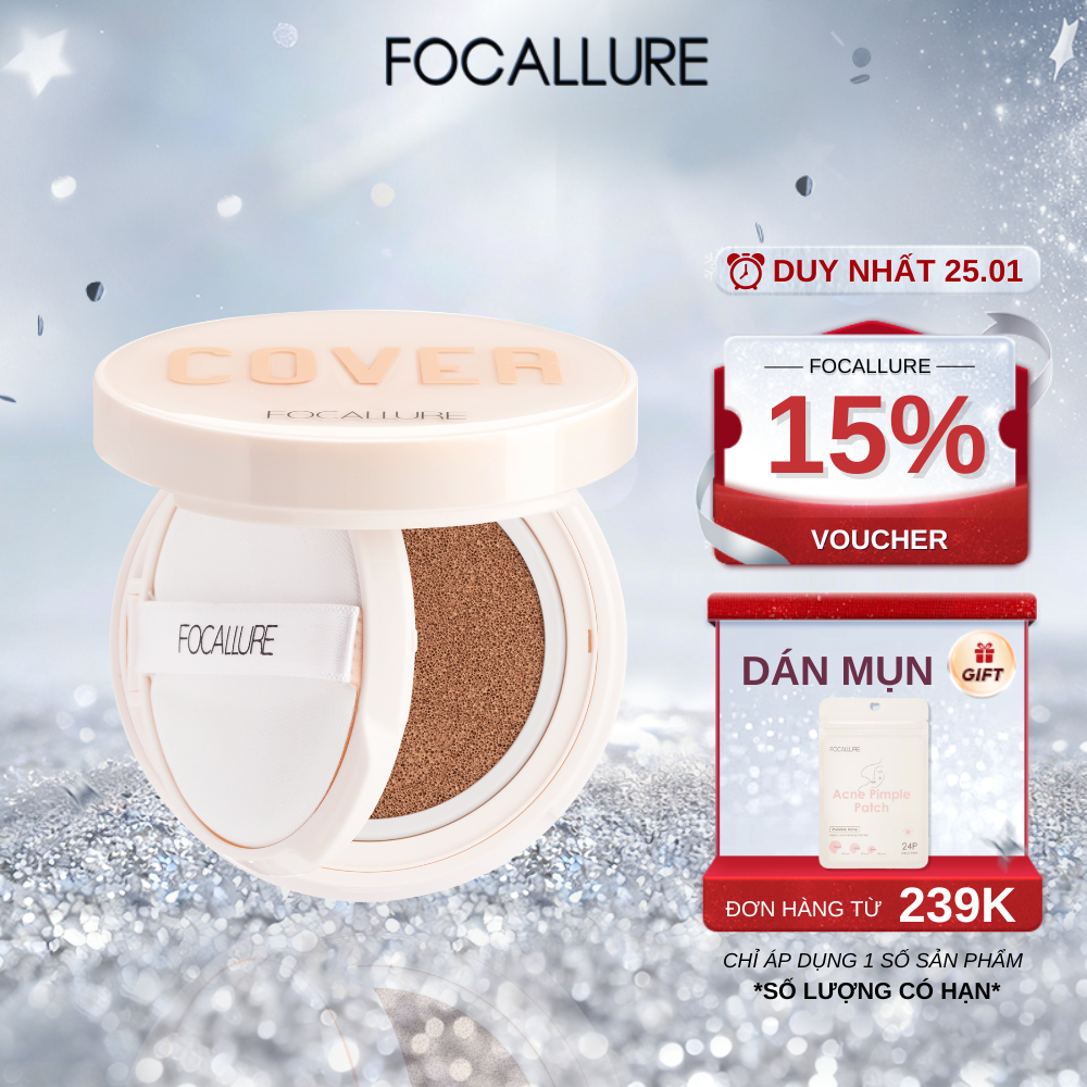 FOCALLURE Cushion lì tự nhiên chiết xuất thực vật nuôi dưỡng làn da 12g