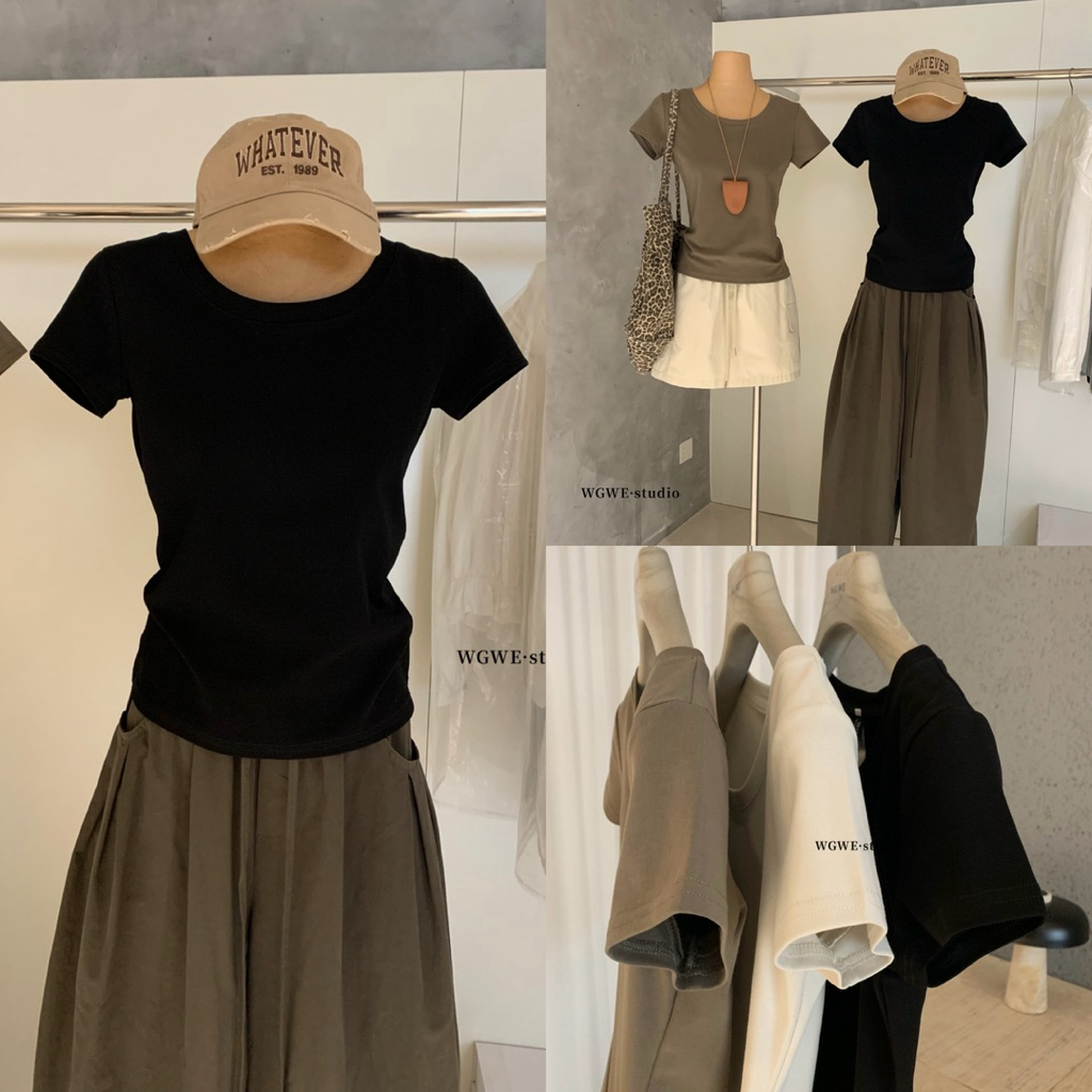 𝐋𝐄𝐌𝐎𝐍𝐀 x WGWE - Áo Thun Basic Dáng Ôm Vừa Cổ Tròn W8932#