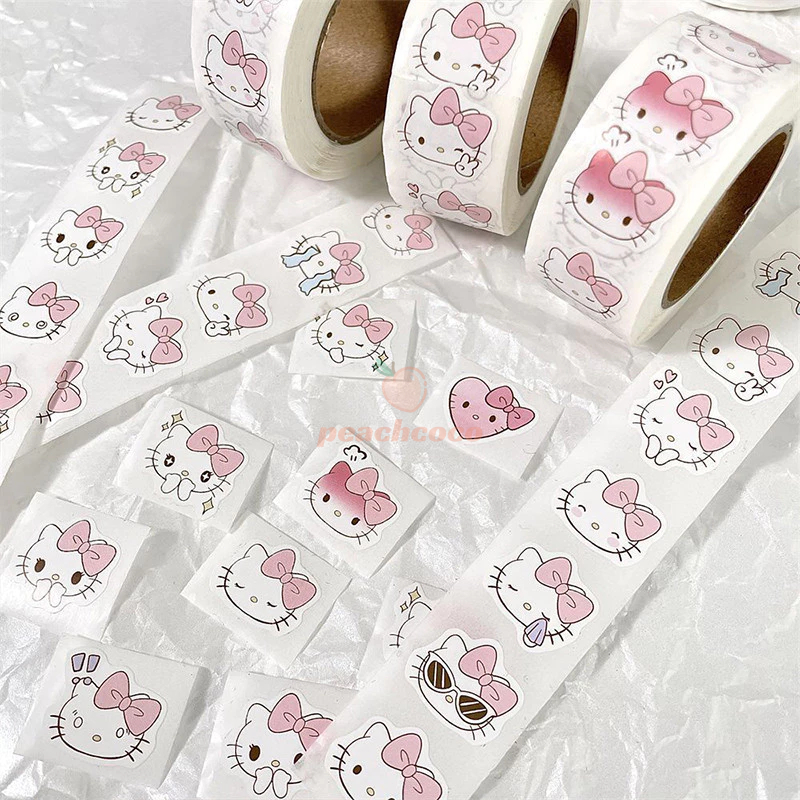 🍑 400 miếng dán / cuộn, nhãn dán Hello Kitty hoạt hình và anime, nhãn dán nhật ký và tài khoản DIY, văn phòng phẩm,đồ dù