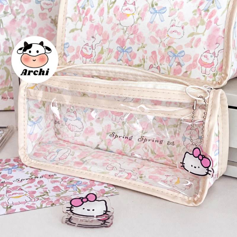Túi đựng bút Capybara Kuromi Shin caro cỡ lớn bằng nhựa pvc chống nước phong cách basic