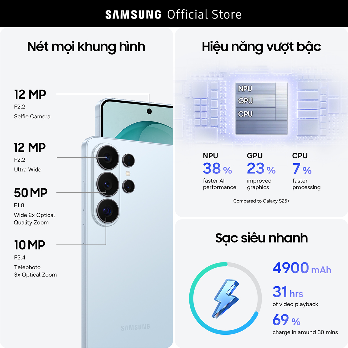 Điện thoại Samsung Galaxy S26+, 12GB/256GB, Customized AP, AI Phone, Photo Assist, Creative Studio, 50MP Camera, 4900mAh | BigBuy360 - bigbuy360.vn