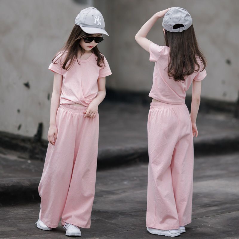 Set Áo Thun Ngắn Tay Và Quần Ống Rộng Thời Trang Mùa Hè Phong Cách Hàn Quốc Mới Cho Bé Gái 3-5-8-10-12 Tuổi