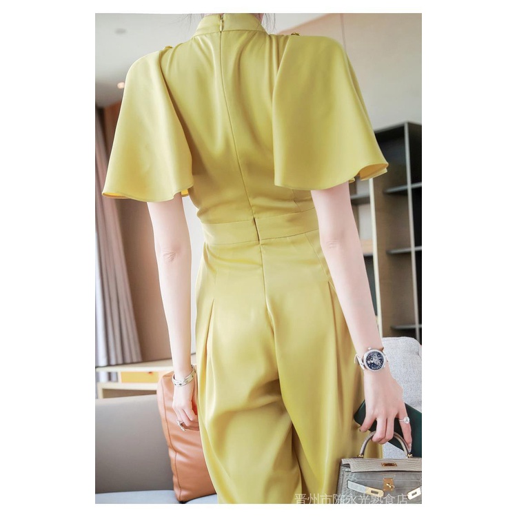 Bộ Áo Liền Quần Ống Rộng Màu Vàng Thời Trang Mùa Hè Phong Cách Âu Mỹ Cho Nữáo kiểu hàn quốc mùa hè