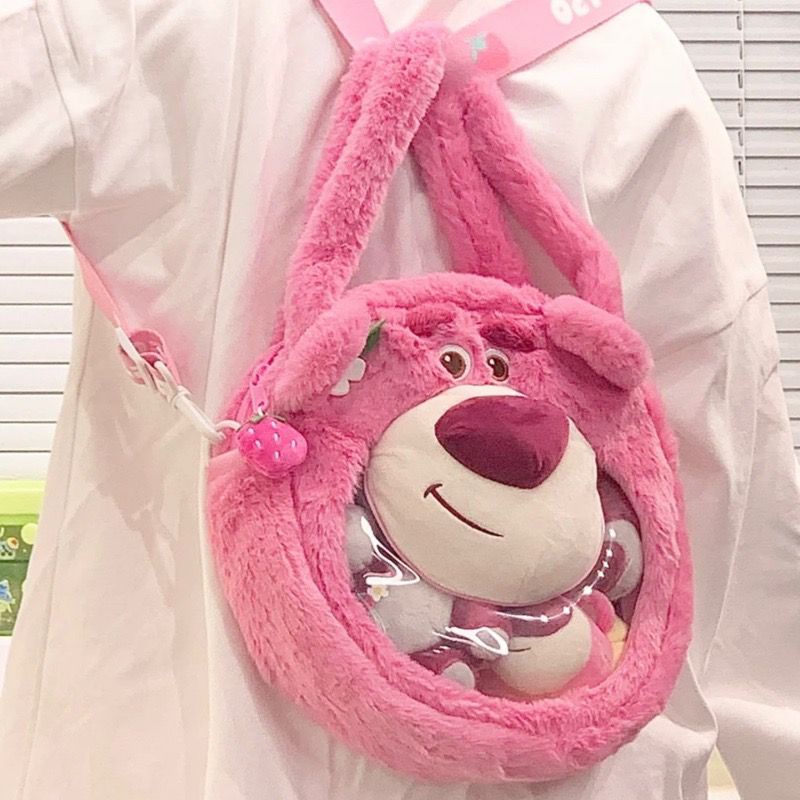 Túi đeo vai Disney Gấu Pooh và Dâu Tây nhồi bông phong cách phim hoạt hình thêu tinh tế - 26 X 26 X 7CM
