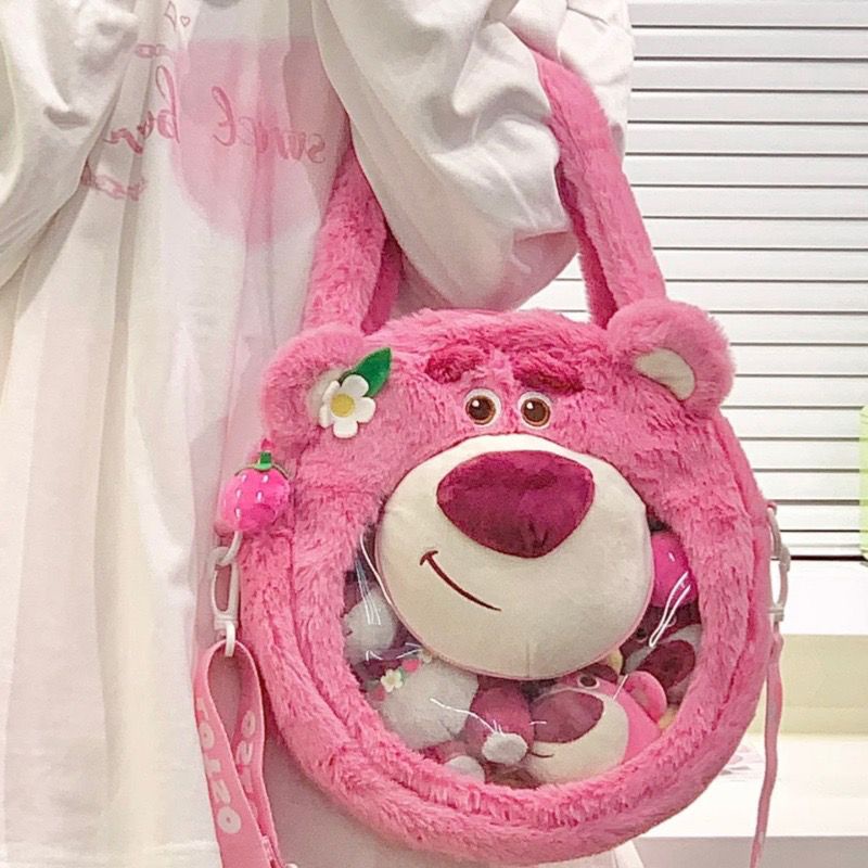 Túi đeo vai Disney Gấu Pooh và Dâu Tây nhồi bông phong cách phim hoạt hình thêu tinh tế - 26 X 26 X 7CM