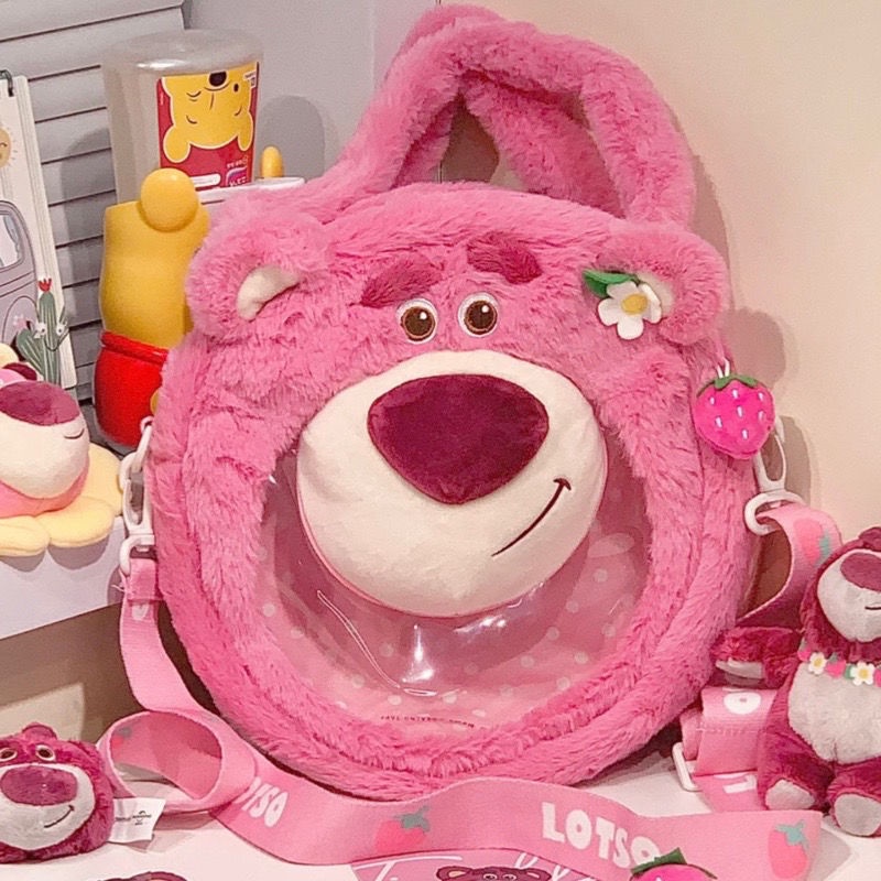 Túi đeo vai Disney Gấu Pooh và Dâu Tây nhồi bông phong cách phim hoạt hình thêu tinh tế - 26 X 26 X 7CM