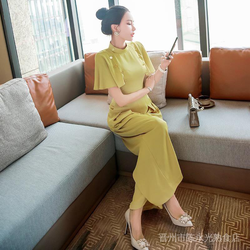 Bộ Áo Liền Quần Ống Rộng Màu Vàng Thời Trang Mùa Hè Phong Cách Âu Mỹ Cho Nữáo kiểu hàn quốc mùa hè