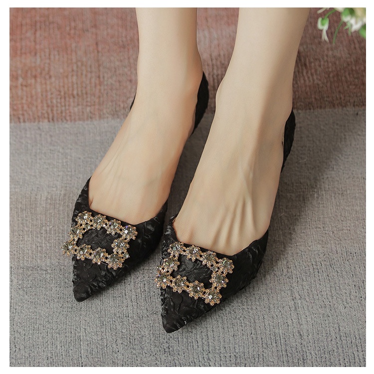 Giày Cao Gót 3.5cm Mũi Nhọn Đính Đá Phong Cách Hàn Quốc Mới
