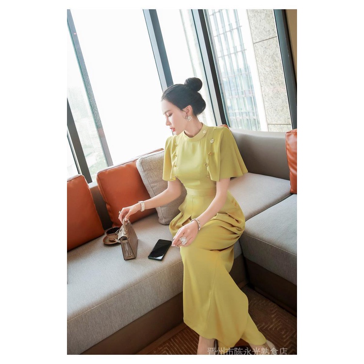 Bộ Áo Liền Quần Ống Rộng Màu Vàng Thời Trang Mùa Hè Phong Cách Âu Mỹ Cho Nữáo kiểu hàn quốc mùa hè