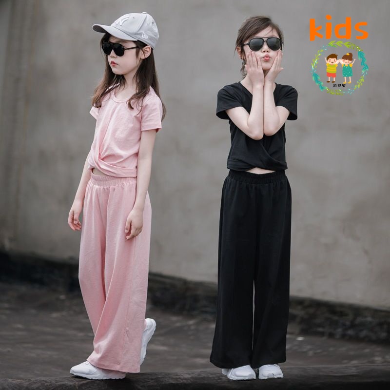 Set Áo Thun Ngắn Tay Và Quần Ống Rộng Thời Trang Mùa Hè Phong Cách Hàn Quốc Mới Cho Bé Gái 3-5-8-10-12 Tuổi